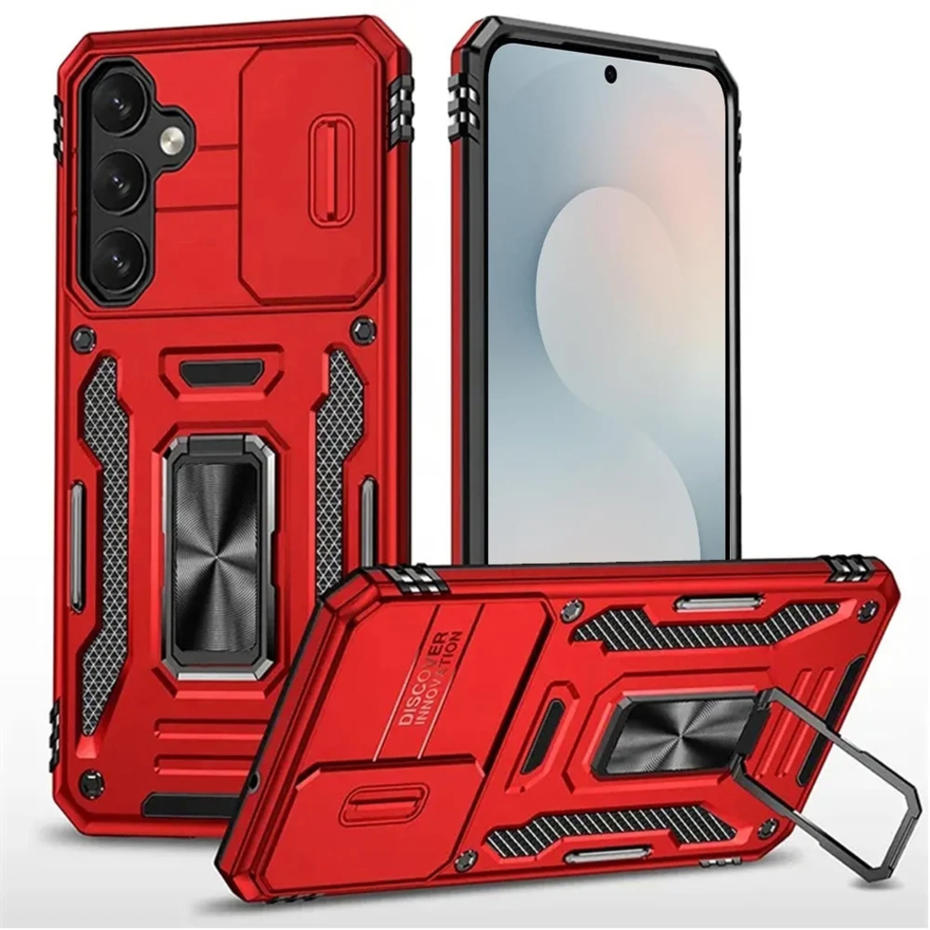 Kitcheniva - Sliding Camera Lens Cover Case For Samsung S25 FE With Magnetic Ring Stand - Red