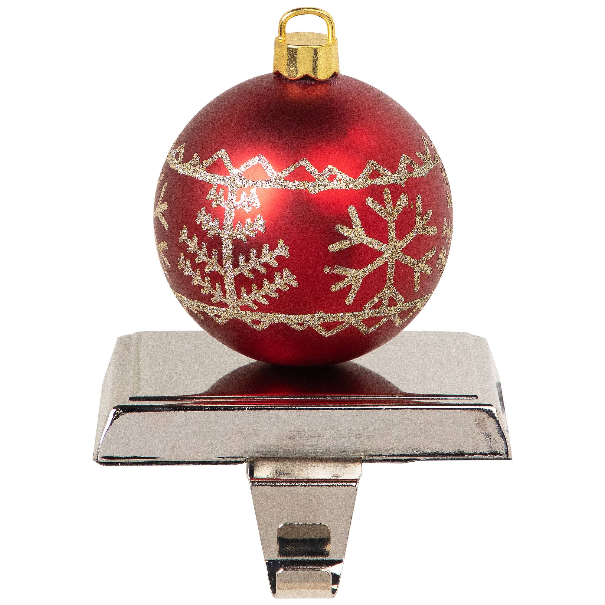 Alt View 1. Northlight - Glitter Snowflake Red Ball Ornament Christmas Stocking Holder - 5.5" - Red.