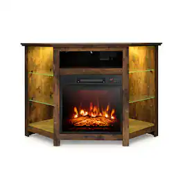 SlickBlue - Corner Fireplace TV Stand with LED Lights and Smart App Control for Living Room - Rustic Brown