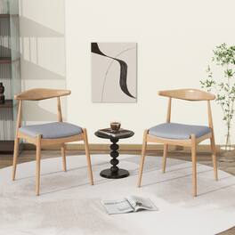 Loheer - Set of 2 Rubberwood Dining Chairs Ergonomic Backrest Cushioned Solid Wood Frame Natural Gray - Natural+Gray
