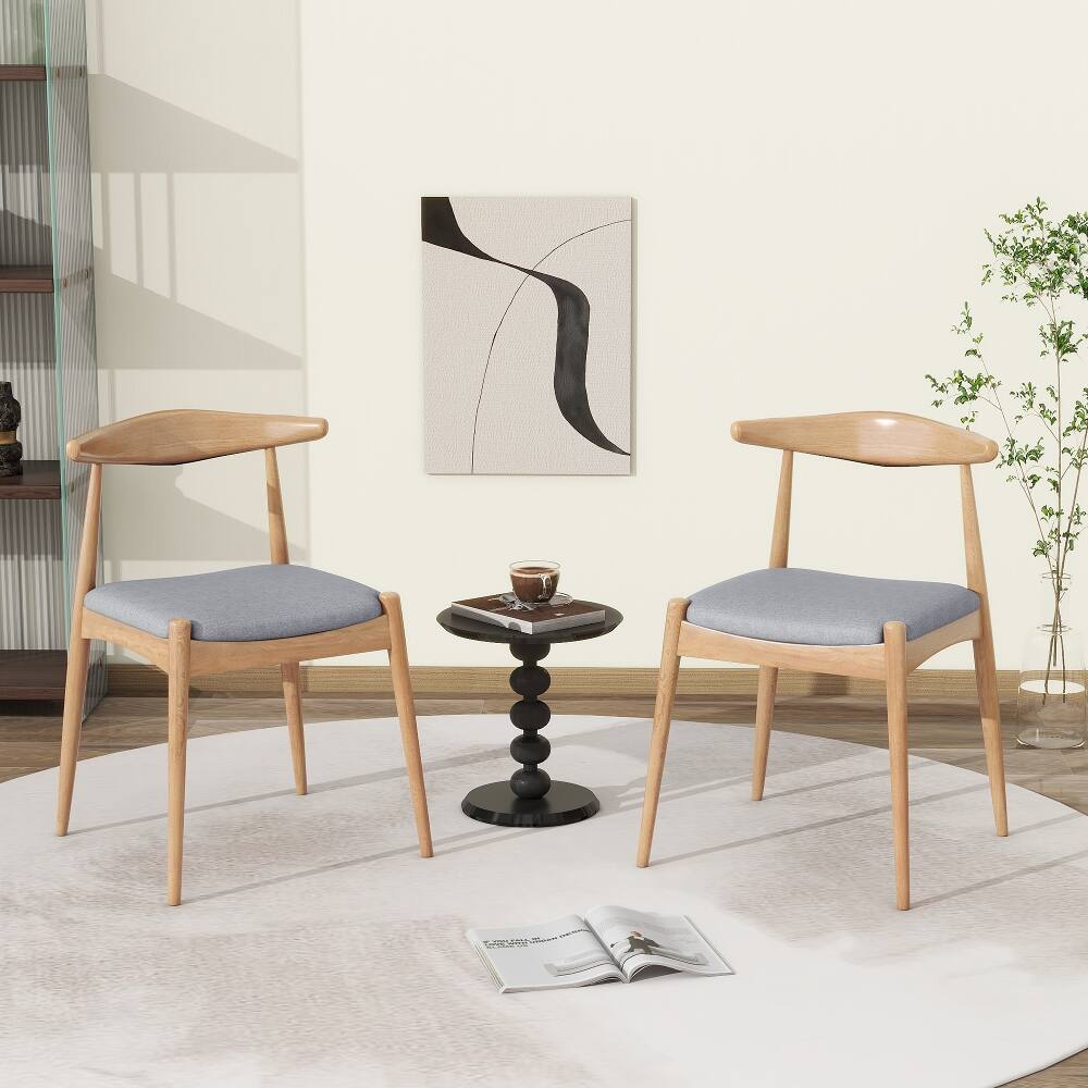 Front. Loheer - Loheer Set of 2 Rubberwood Dining Chairs Ergonomic Backrest Cushioned Solid Wood Frame Natural Gray - Natural+Gray.