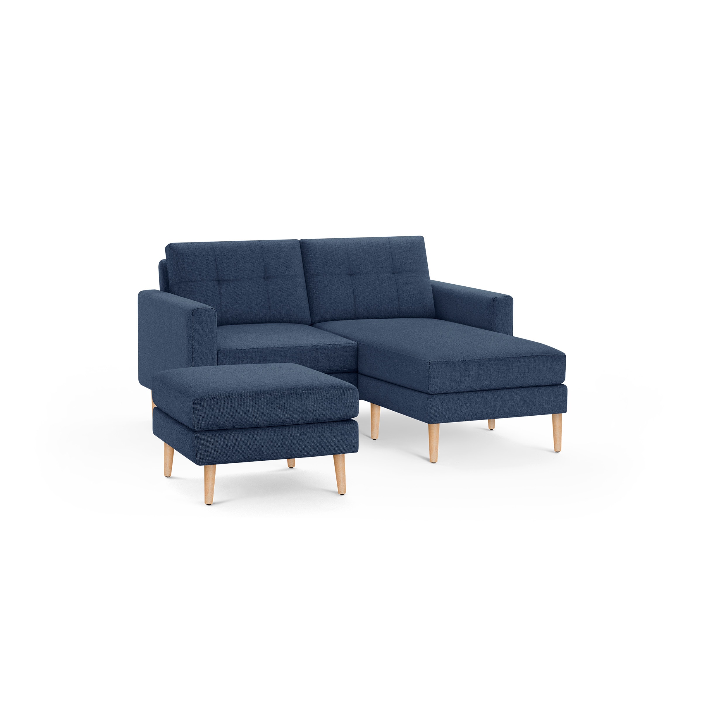 Burrow - Mid-Century Nomad Loveseat with Chaise and Ottoman - Navy Blue - Front_Zoom