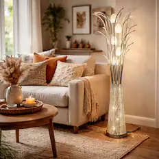 Front. FC Design - 60"H Silver Elegant Vase with Radiant Floral Stems LED Floor Lamp.