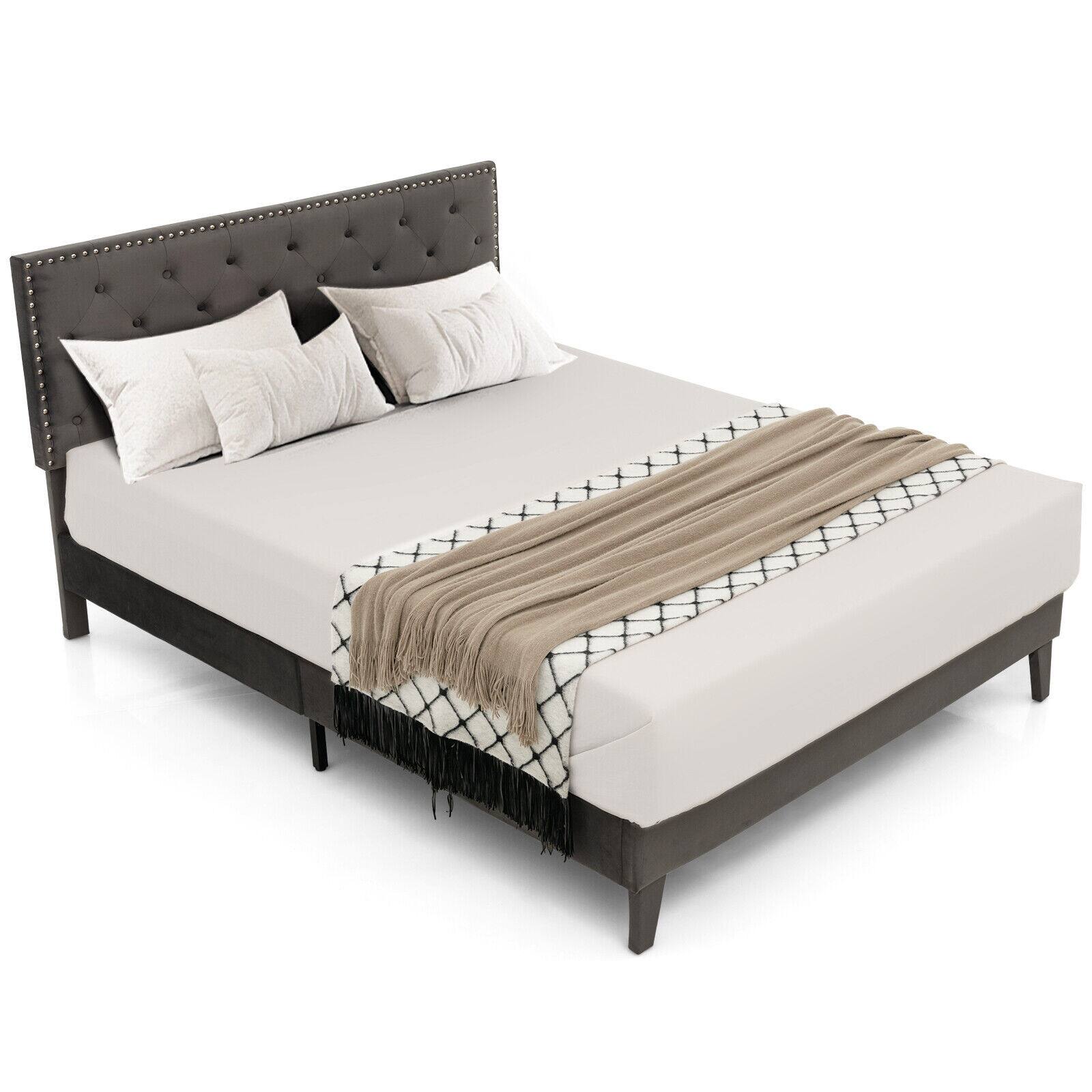 Ecooso - Queen Size Upholstered Bed Frame with Tufted Headboard - Gray