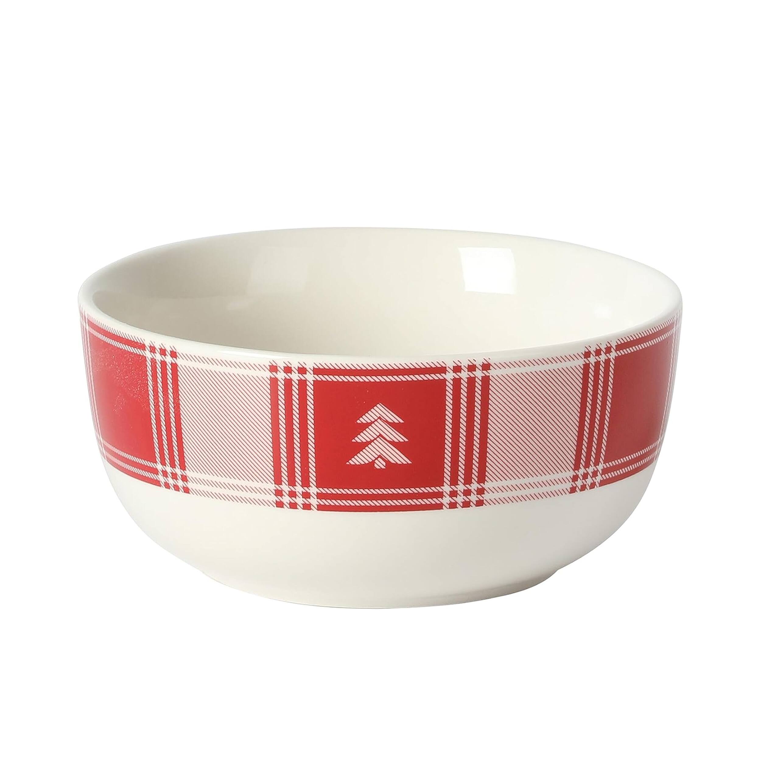 Alt View 4. Martha Stewart - Martha Stewart 12 Piece Plaid Decorated Round Stoneware Dinnerware Set in Red and White - Red and White.