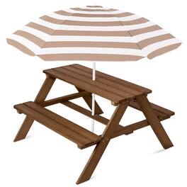 Best Choice Products - Outdoor Wooden Kids Picnic Table with Umbrella, Activity Table, 220 lb Capacity - Walnut/Beige