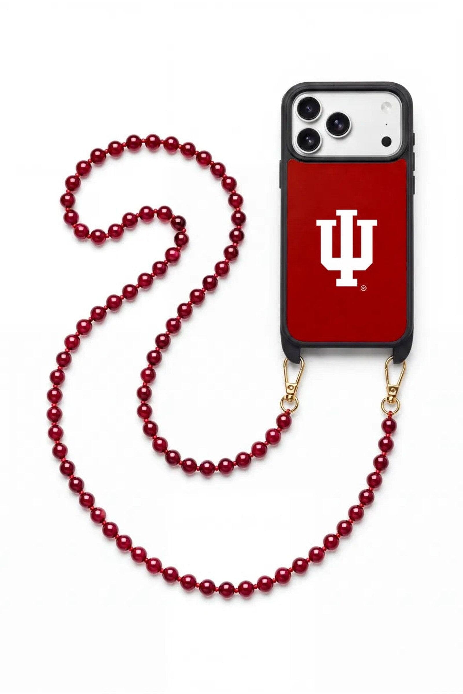 Front. Cordée Cases - Indiana University Crossbody Phone Chain Set - iPhone 17 Pro Max - Red.