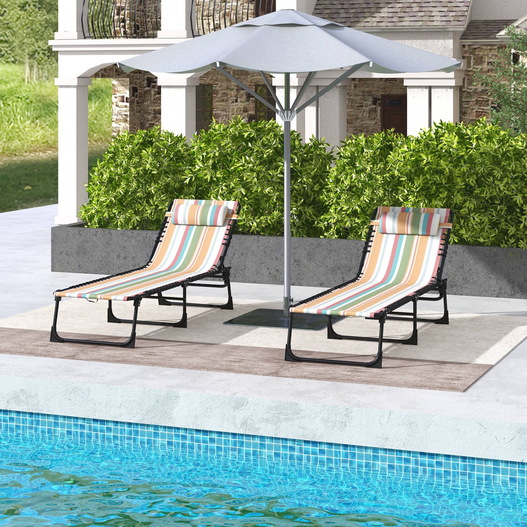 Alt View 1. Outsunny - Folding Chaise Lounge Chair Set of 2, Patio Sun Tanning Chair, Outdoor Chaise Lounger with 4-Position Reclining Back - Rainbow Striped.