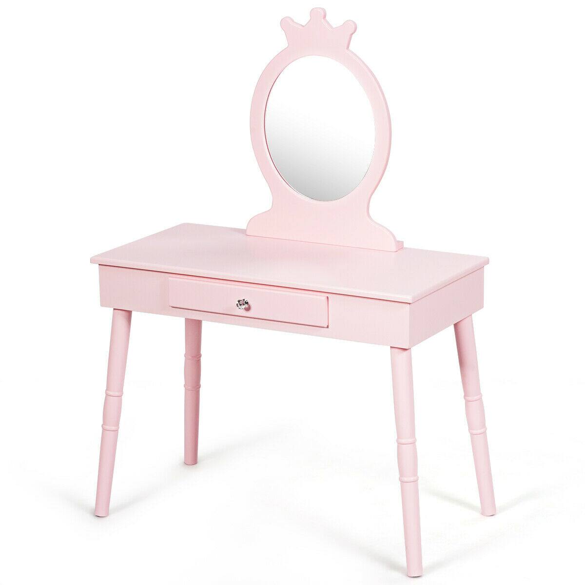 Alt View 8. Gymax - Gymax Kids Vanity Makeup Table & Chair Set Make Up Stool Play Set for Children Pink - pink.