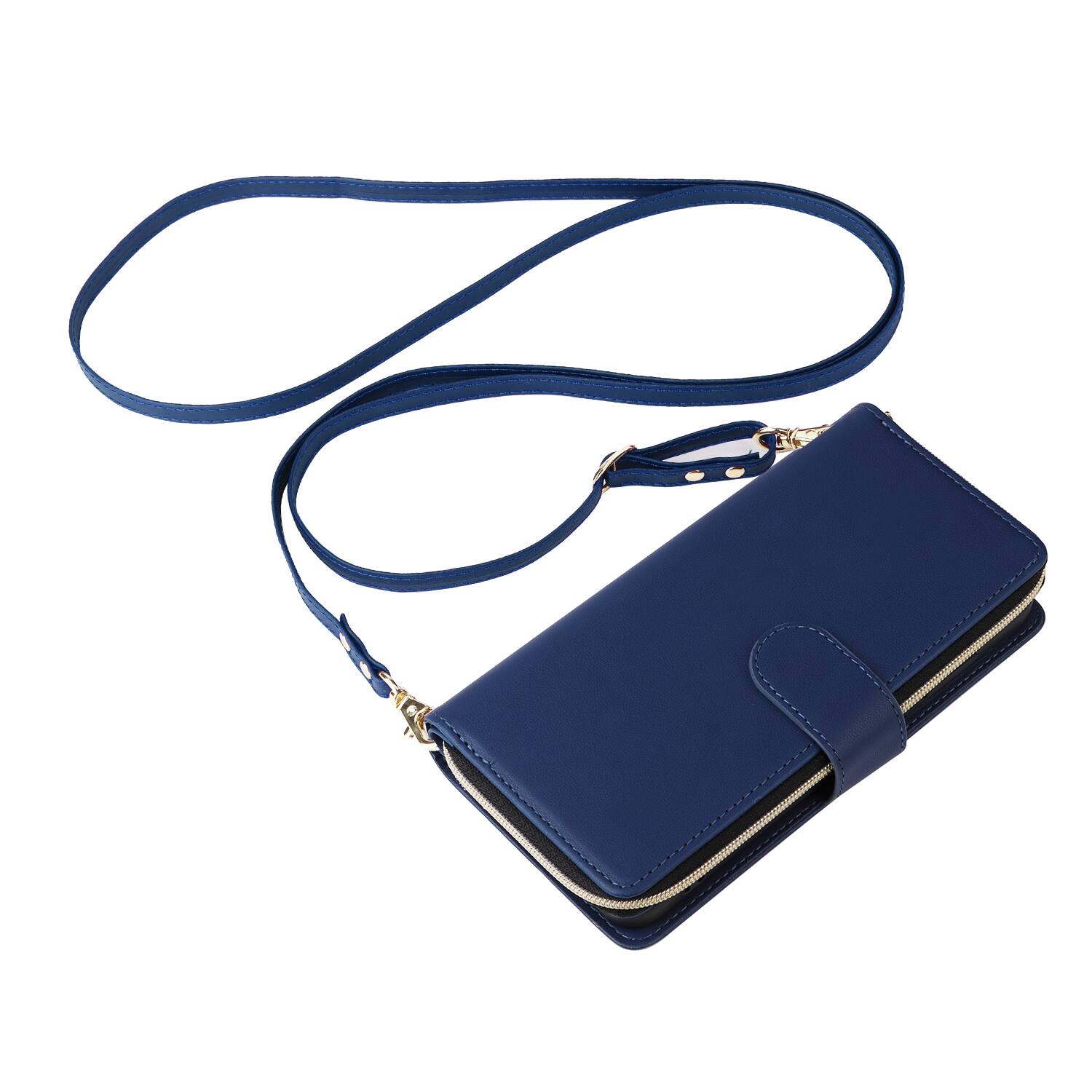Alt View 3. Dteck - Crossbody Wallet Case for Apple iPhone 16 Pro Max, Shockproof Zipper Pocket PU Leather Folio Cover with 9 Card Slots - Blue.