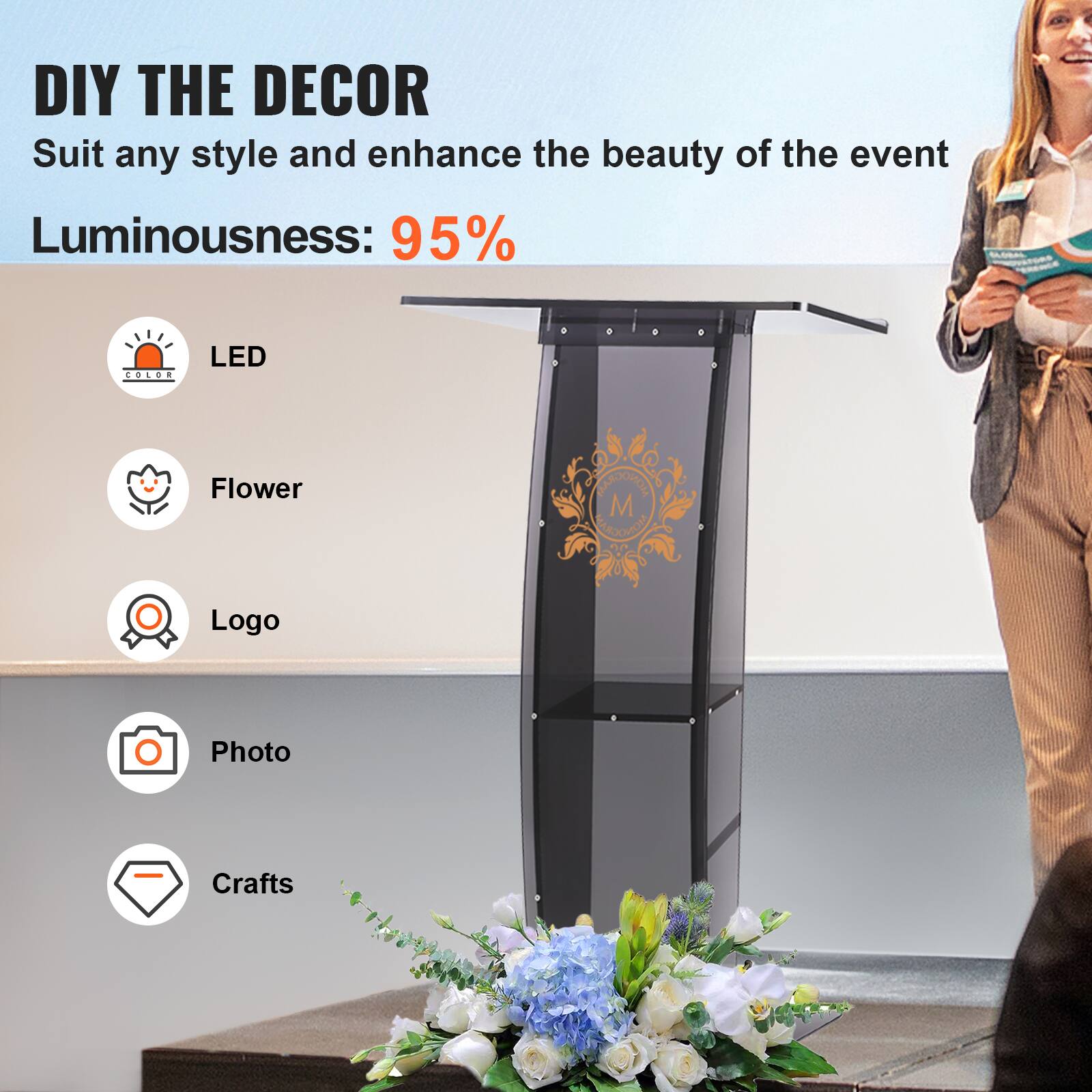 DIY THE DECOR Suit any style and enhance the beauty of the event Luminousness: 95% LED Flower Logo Photo Crafts