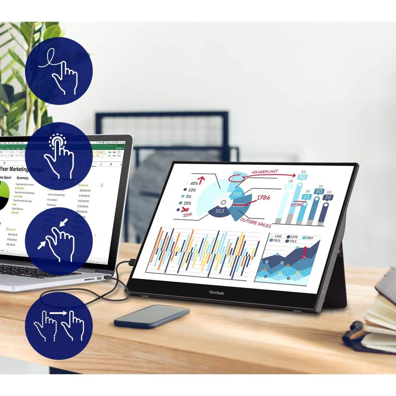 Alt View 21. ViewSonic - TD1655 15.6" LCD FHD Touch Screen Monitor (USB-C, Mini HDMI) - Black.