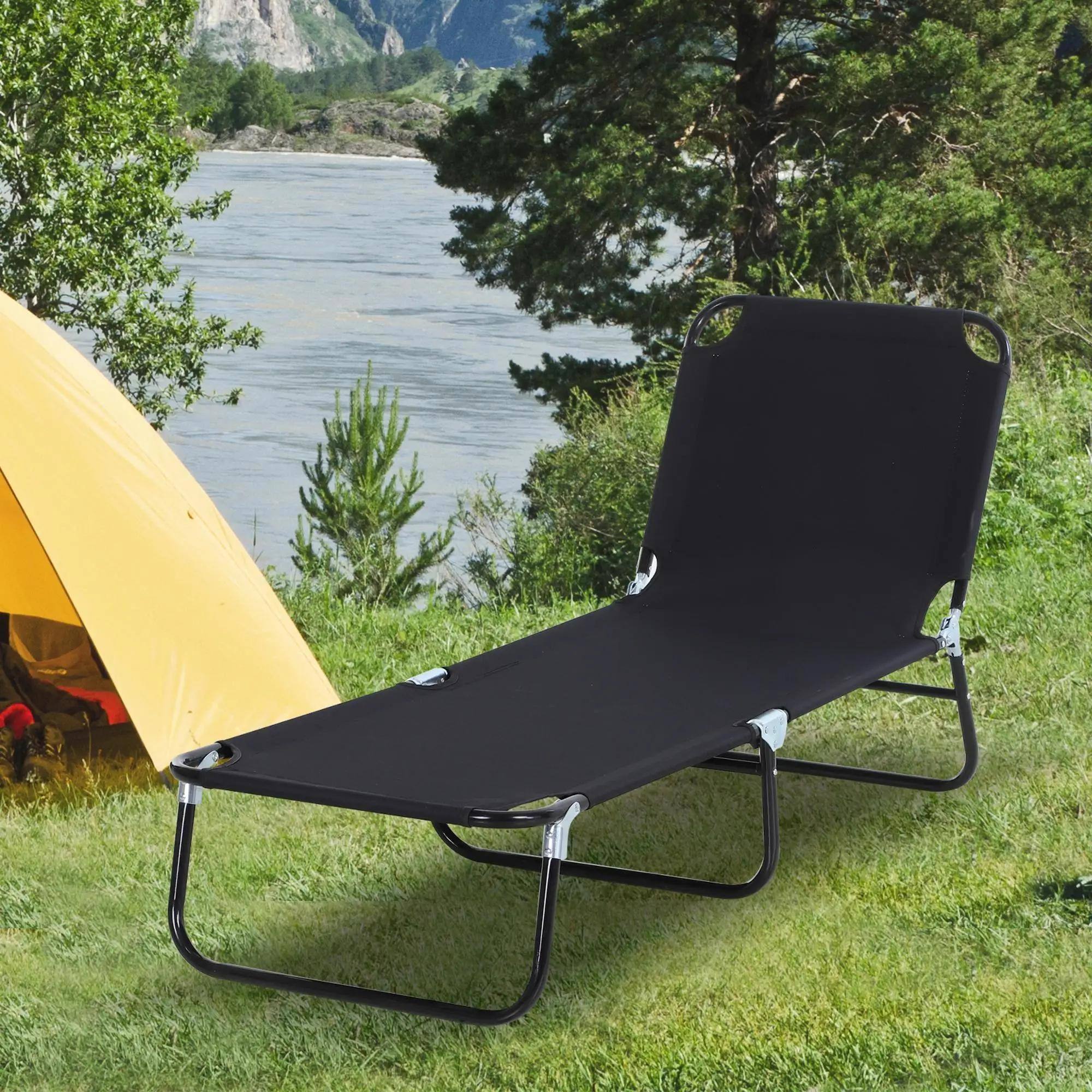 Angle. Spaco - Spaco Folding Chaise Lounge Chairs,Sun Tanning Chairs,5-Level Reclining Back - Black.
