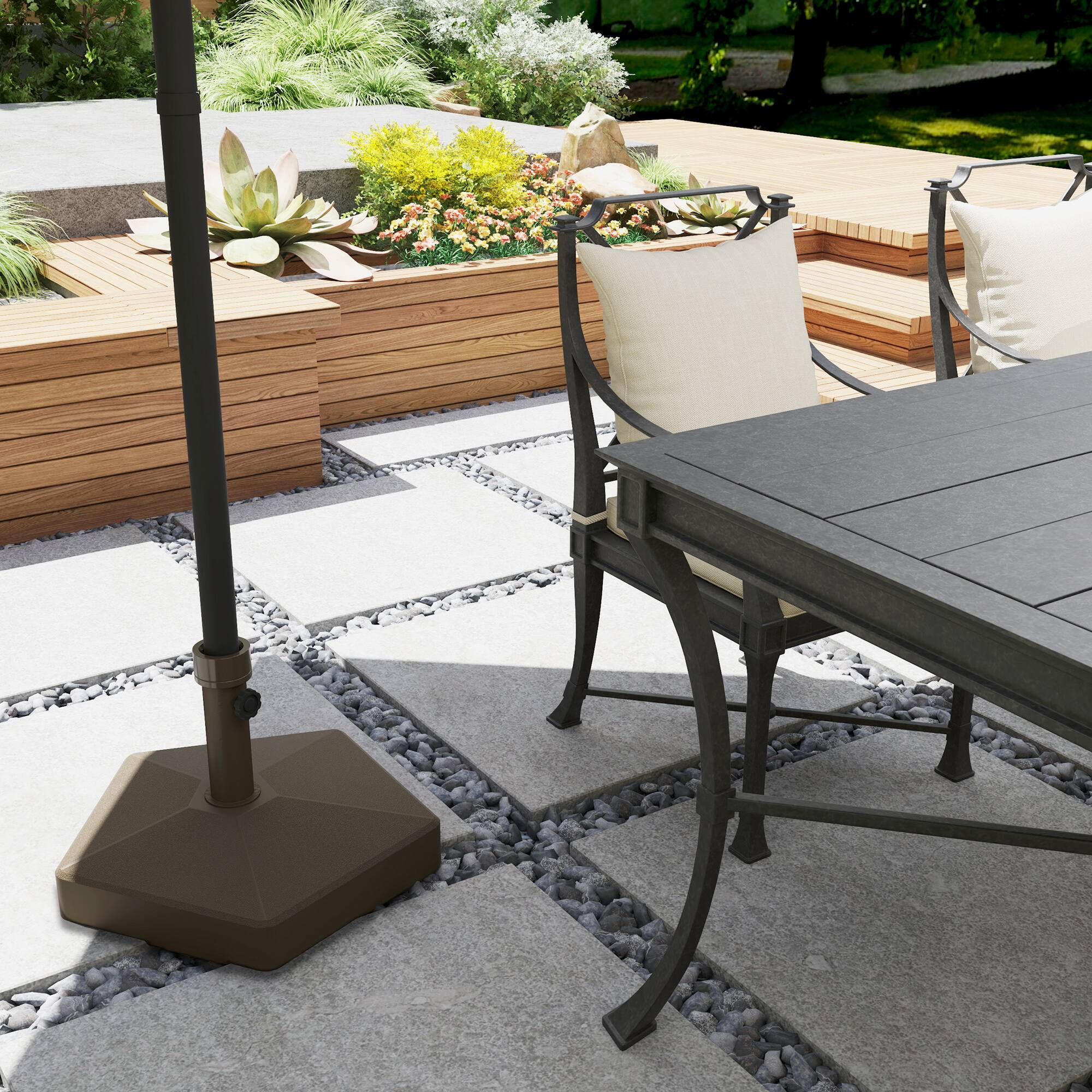 Alt View 4. Outsunny - Patio Umbrella Base Holder, Heavy Duty Outdoor Umbrella Stand Base, Filled Up to 42lbs with Stand or 33lbs with Water - Brown.