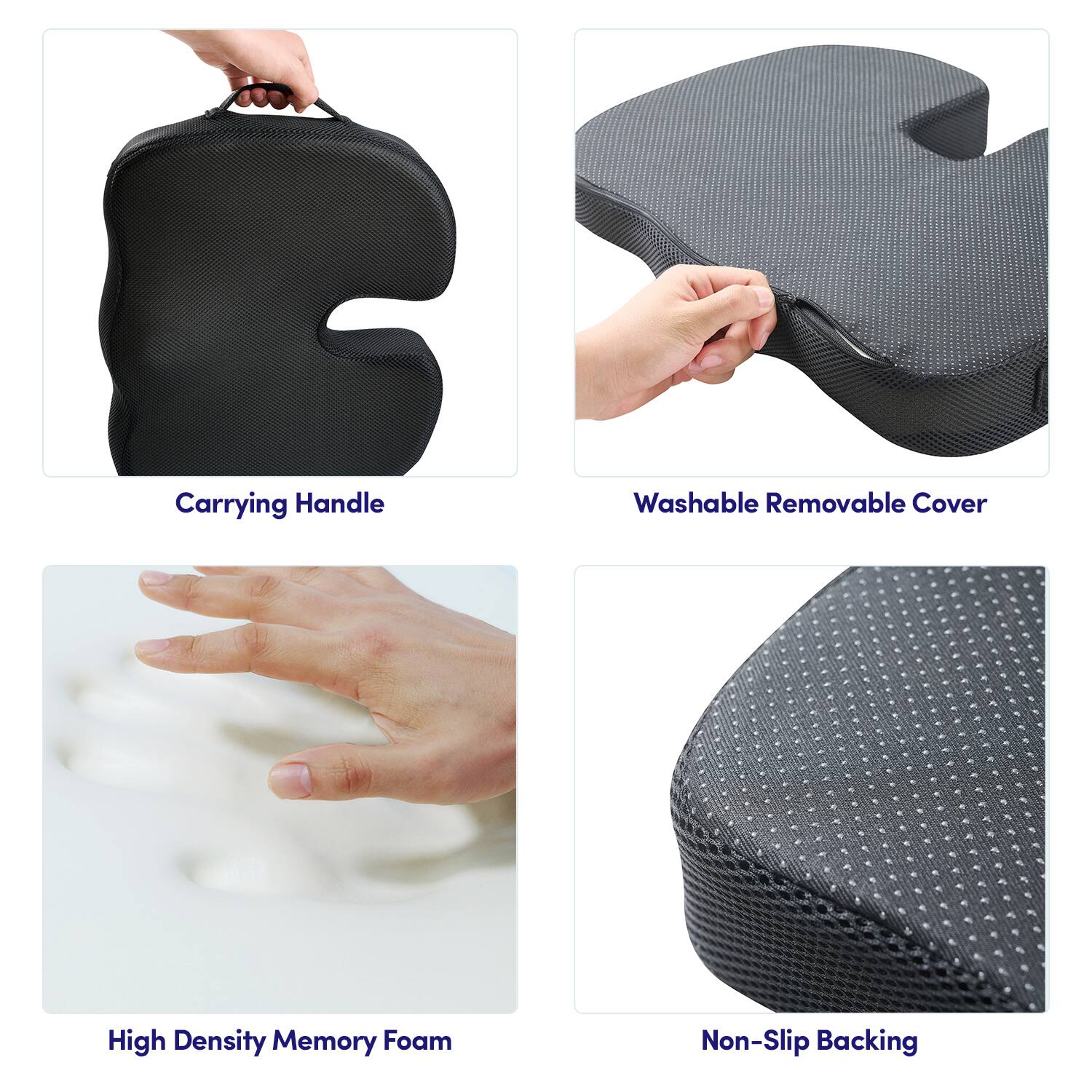 - Carrying Handle
- Washable Removable Cover
- High Density Memory Foam
- Non-Slip Backing