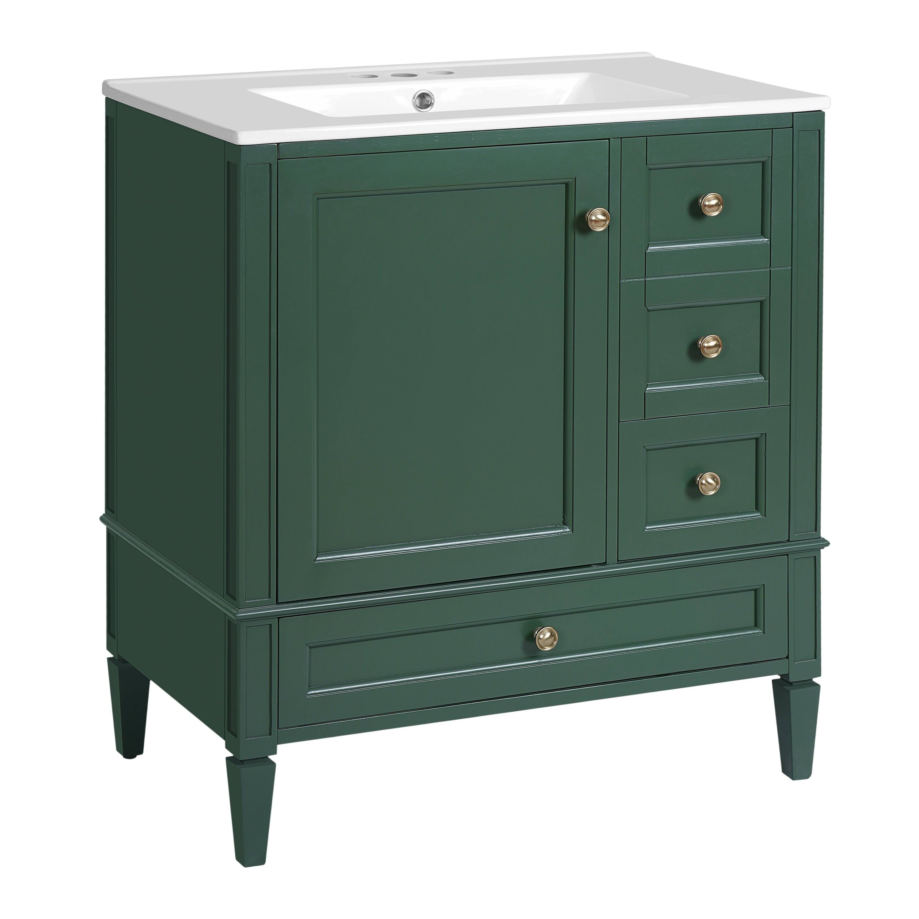 Alt View 10. Boyel Living - 30 Inch Solid Wood Bathroom Vanity with Ceramic Sink Three Drawers Green - Green.
