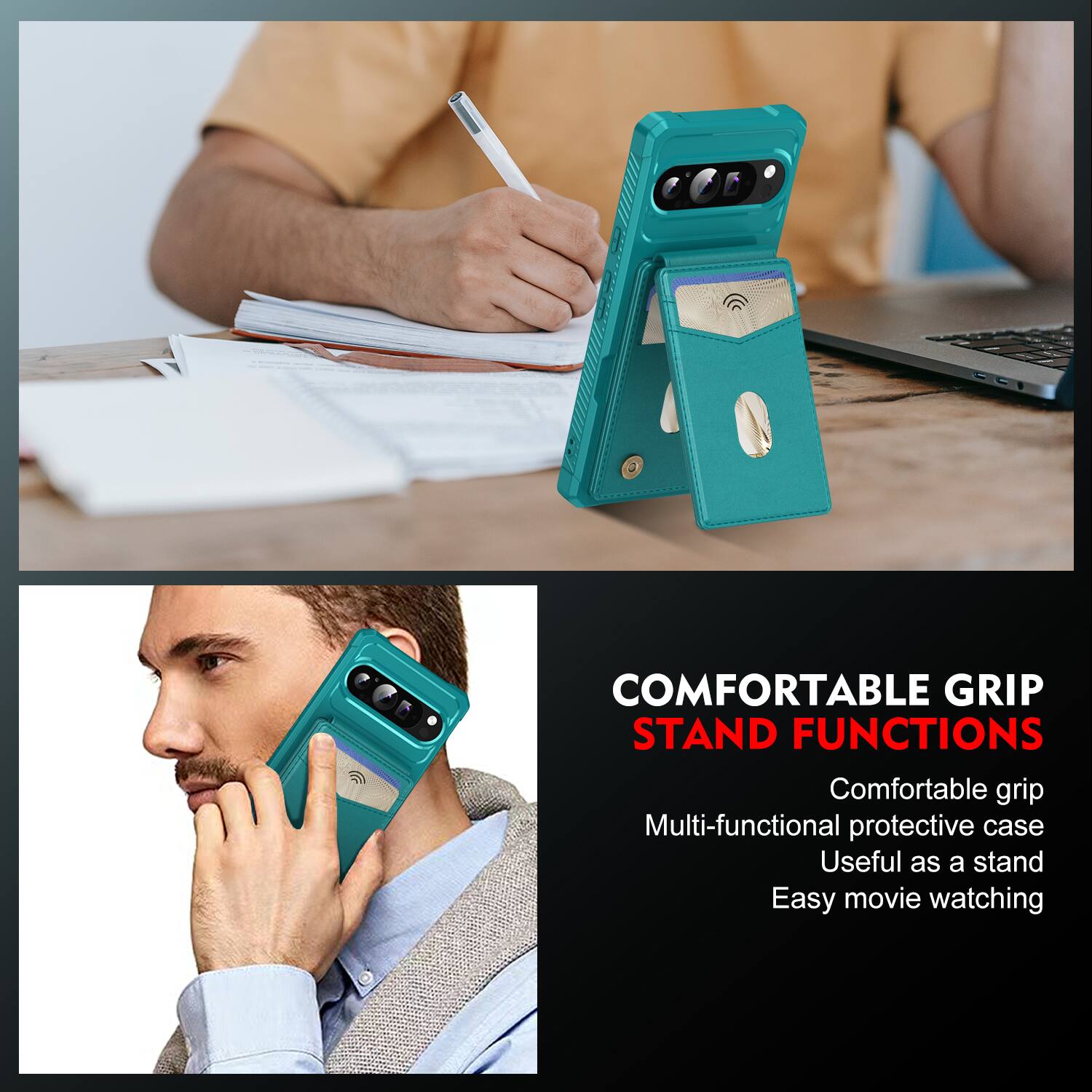 COMFORTABLE GRIP STAND FUNCTIONS

Comfortable grip
Multi-functional protective case
Useful as a stand
Easy movie watching