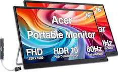 Acer Portable Monitor 16" or 16" FHD HDR 10 High Dynamic Range 1920 x 1080 60Hz Refresh Rate