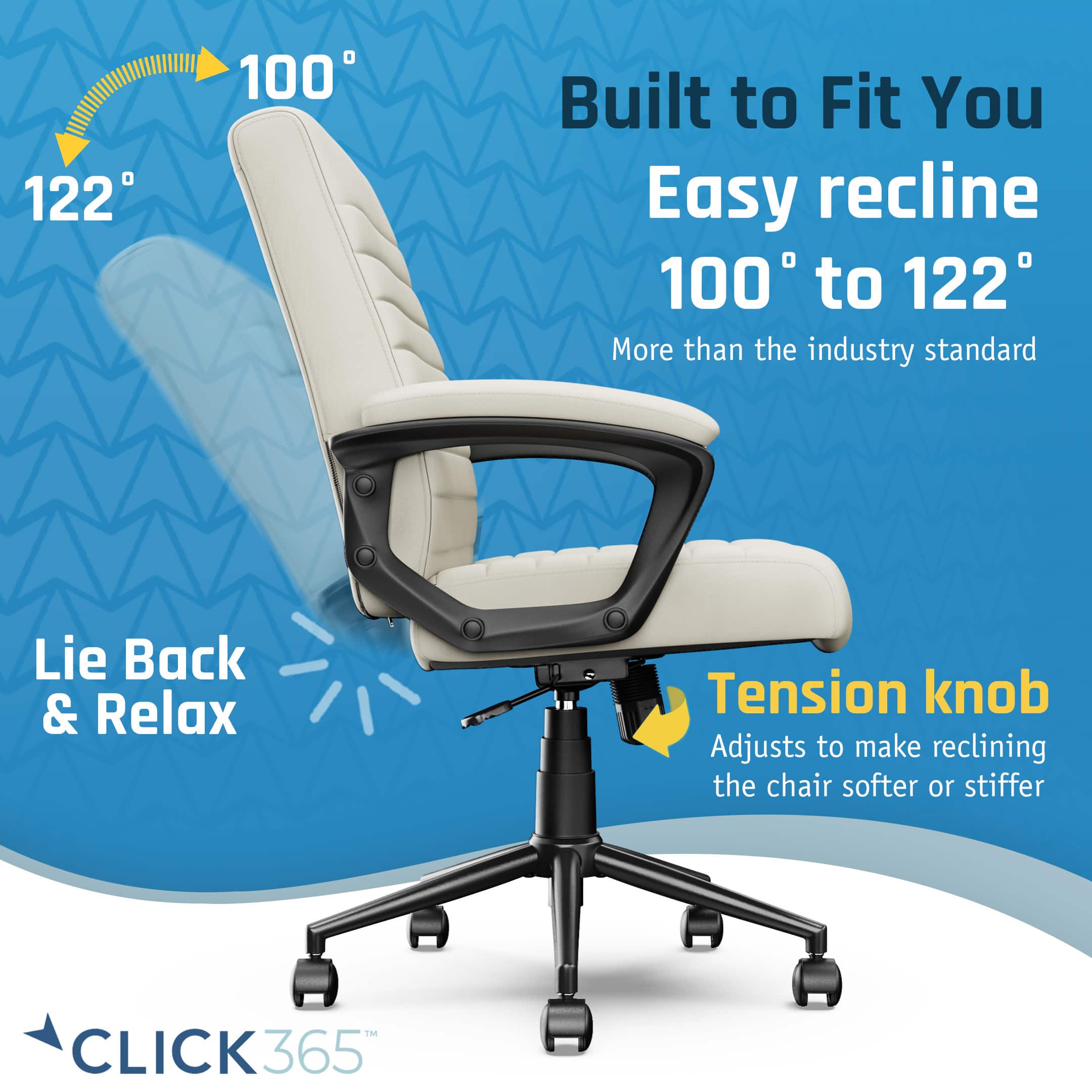 Alt View 11. Click365 - Transform 3.0 Extra Comfort Ergonomic Mid-Back Desk Chair - White.