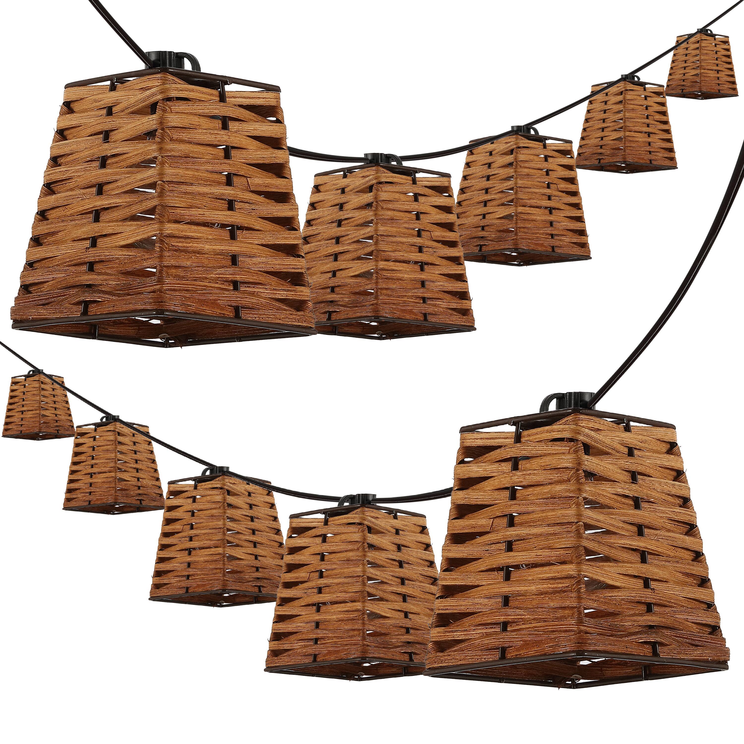 Alt View 7. Jonathan Y - Quinn 10-Light Indoor/Outdoor 10 ft. Classic Vintage LED G40 Square Bamboo Shaded String Lights, Brown - Brown.