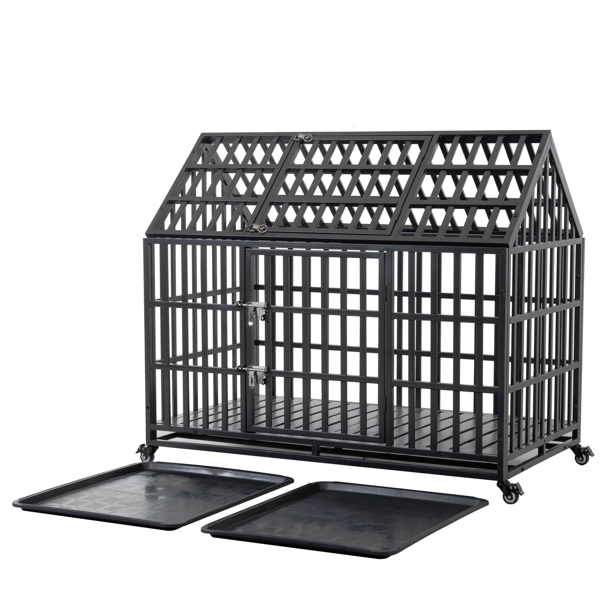 Alt View 4. Boyel Living - 55-Inch Heavy-Duty Dog Crate with Double Doors and Locking Casters - Black.