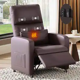Jojoka - Power Recliner Chair with Massage & Heat, Adjustable PU Leather Sofa with Memory Remote, USB Port & Side Pockets - Brown