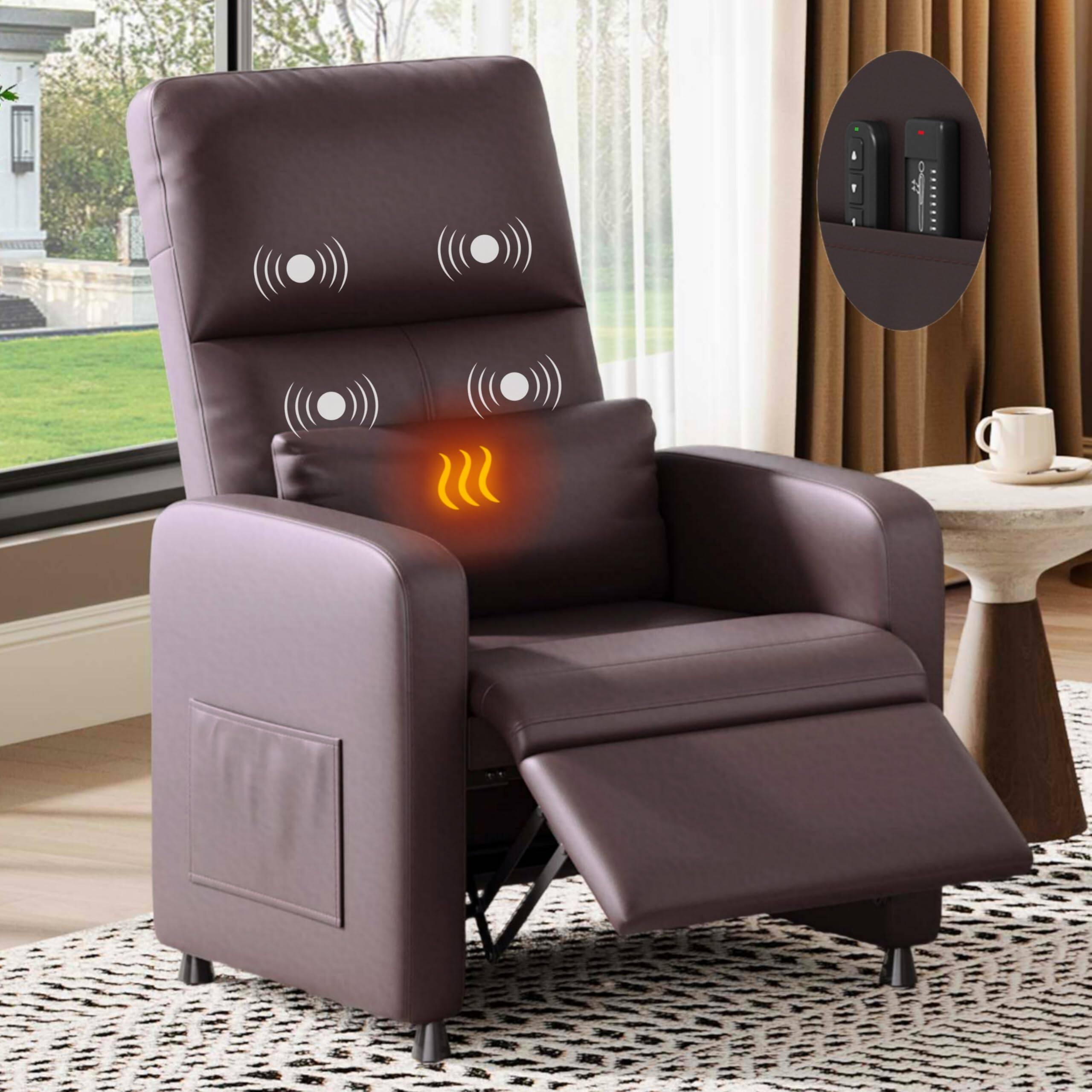 Front. Jojoka - Power Recliner Chair with Massage & Heat, Adjustable PU Leather Sofa with Memory Remote, USB Port & Side Pockets - Brown.