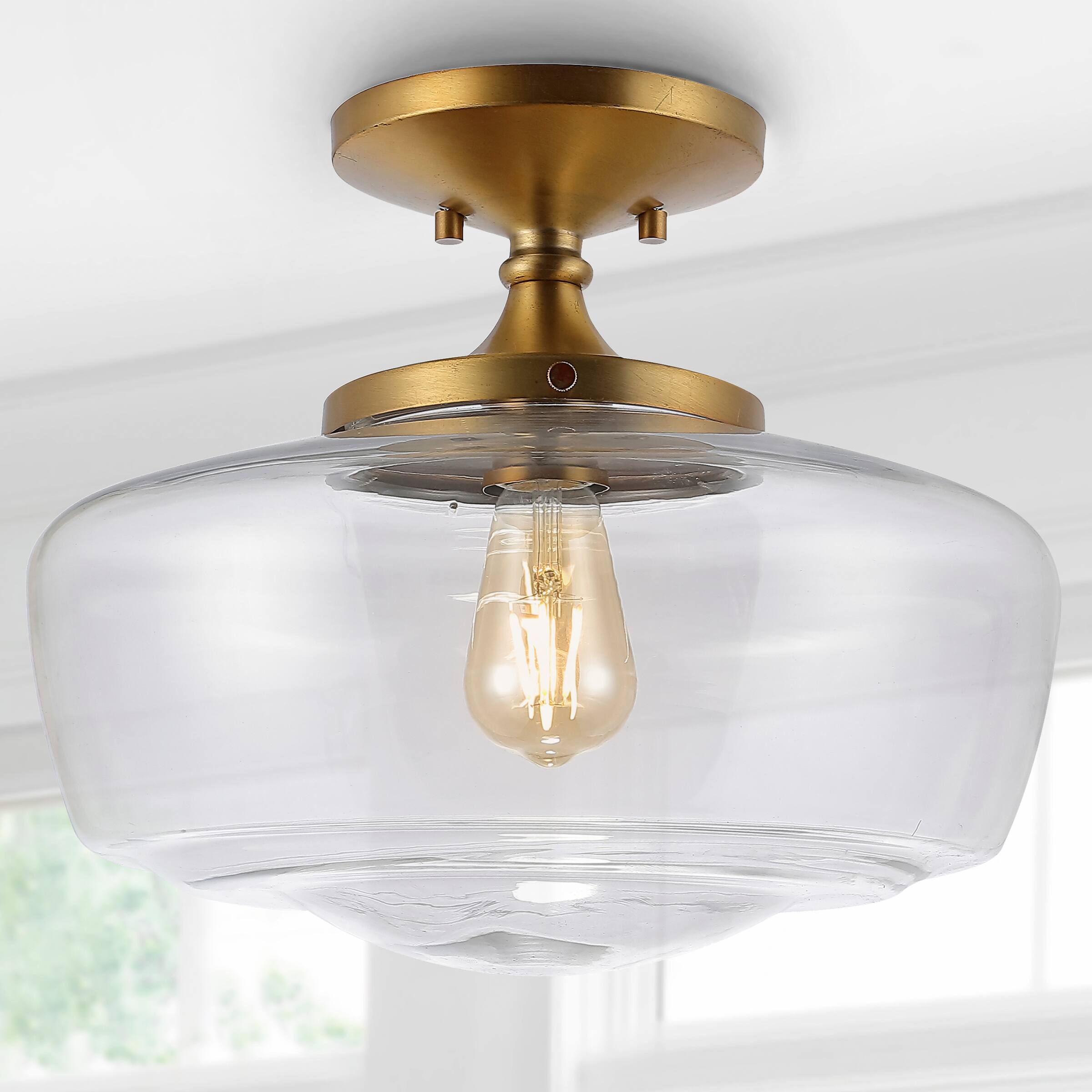Jonathan Y Marfa 14" 1 Light Modern Farmhouse Schoolhouse Frosted Glass ...