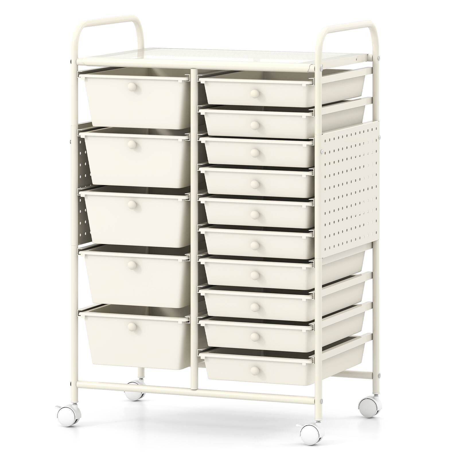 Costway - 15-Drawer Rolling Cart with Pegboard, 2 Locking Brakes, Metal Frame for Home - White price history on PriceWatchPro