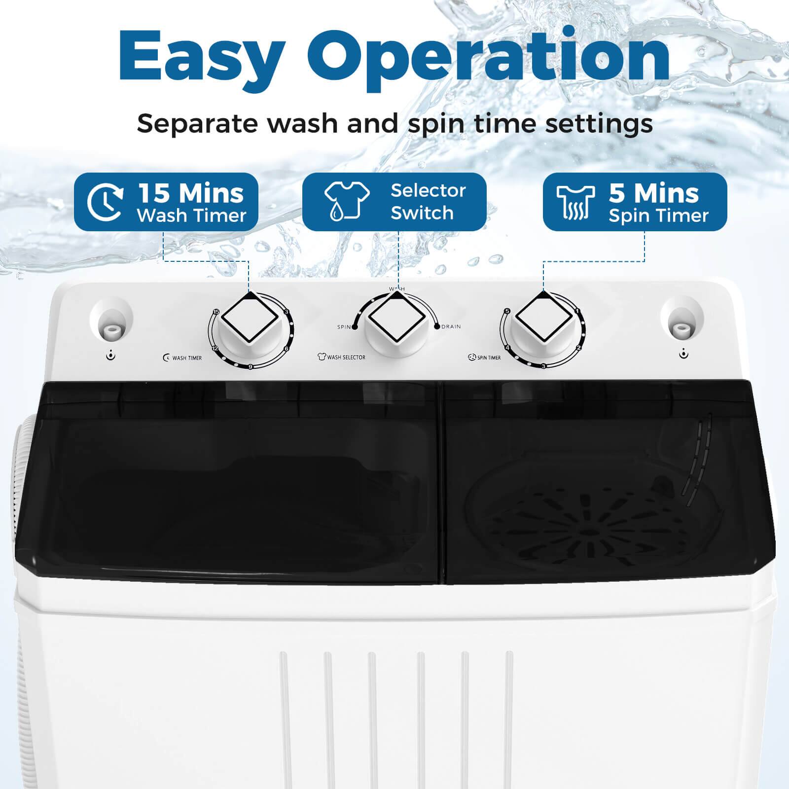 Easy Operation  
Separate wash and spin time settings  

15 Mins Wash Timer  
Selector Switch  
5 Mins Spin Timer  

WASH TIMER  
WASH SELECTOR  
SPIN  
DRAIN  
SPIN TIMER