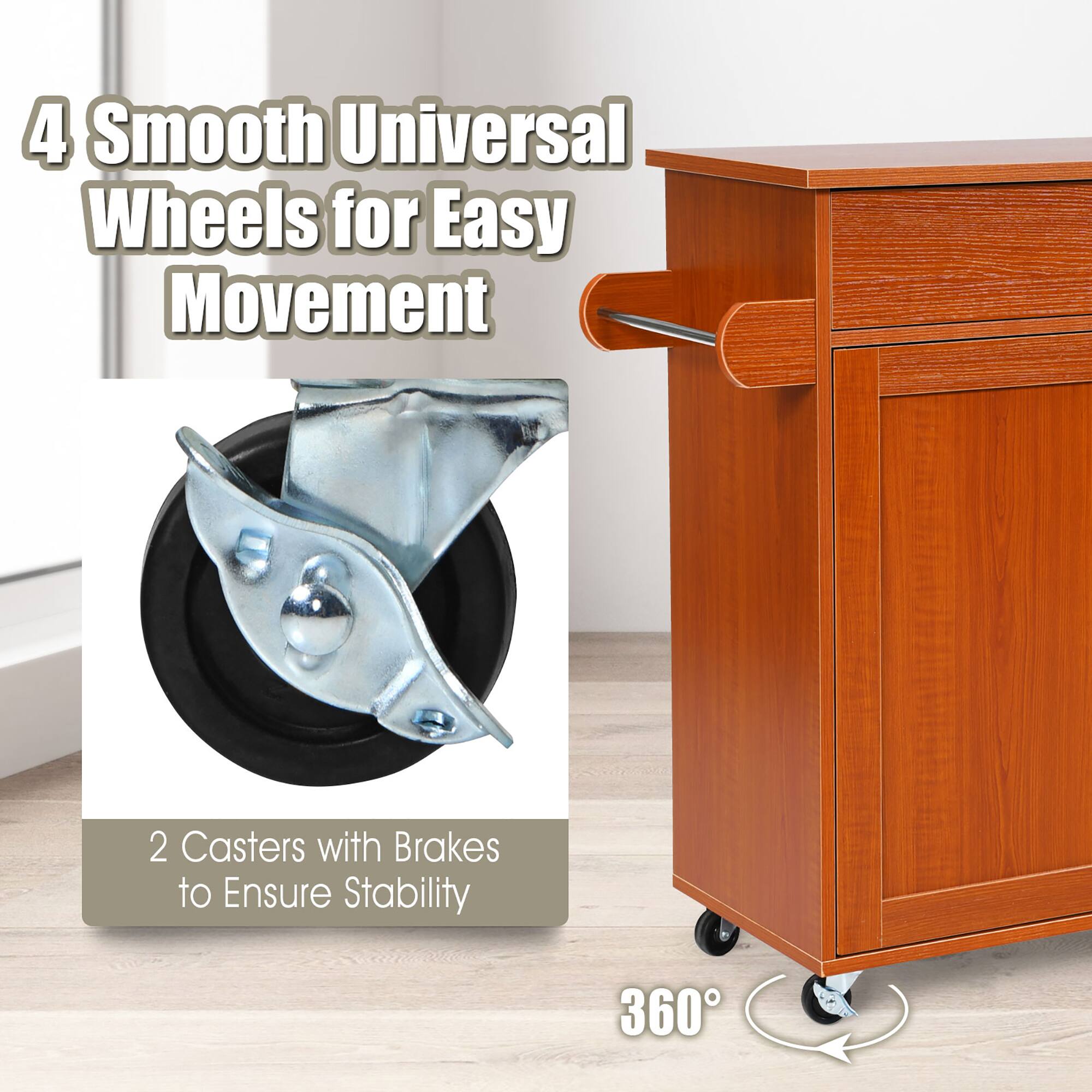 4 Smooth Universal Wheels for Easy Movement

2 Casters with Brakes to Ensure Stability

360°