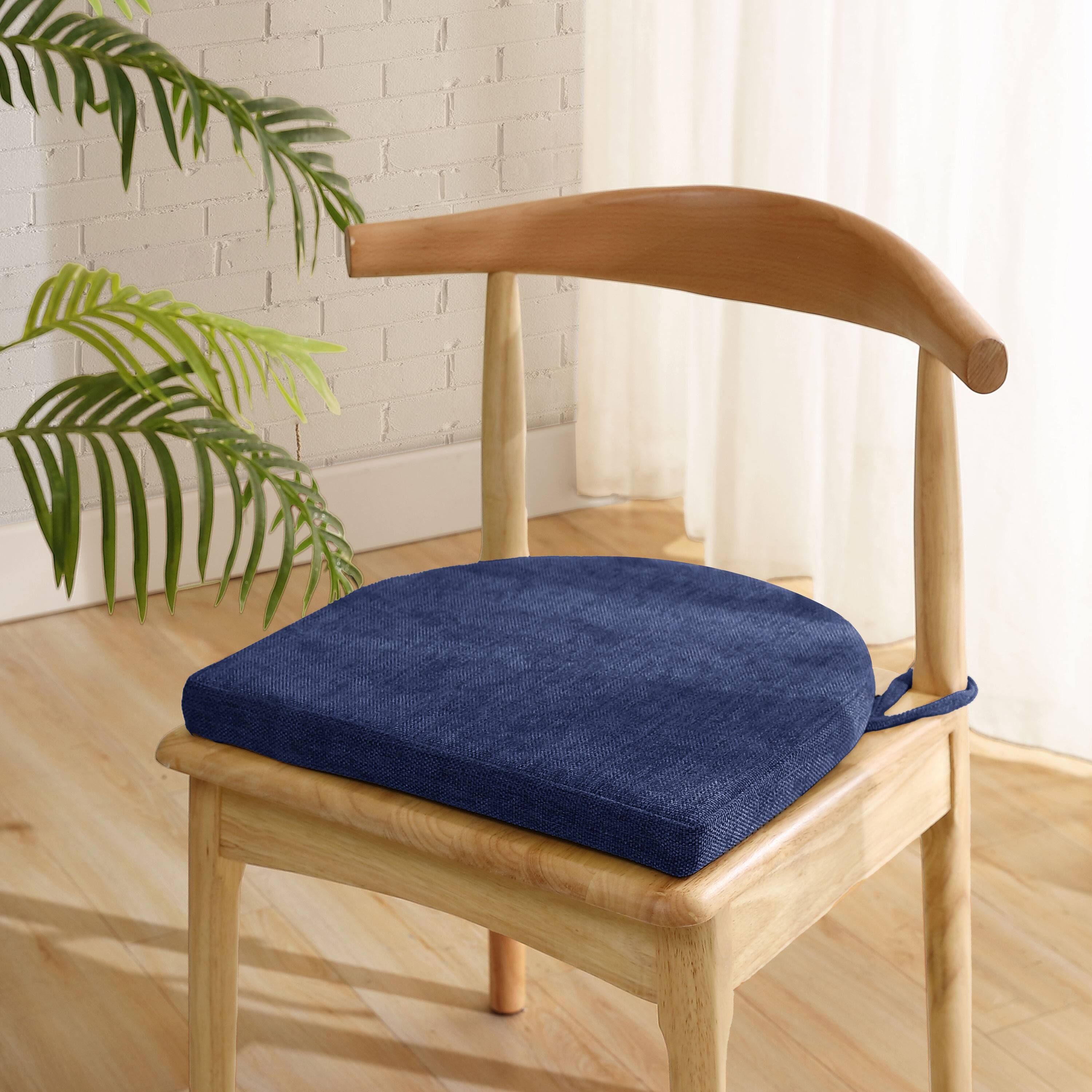 Angle. Sweet Home Collection - U-Shape Molded 100% High Density Memory Foam Chair Pads With Ties, 12-Pack - Navy.