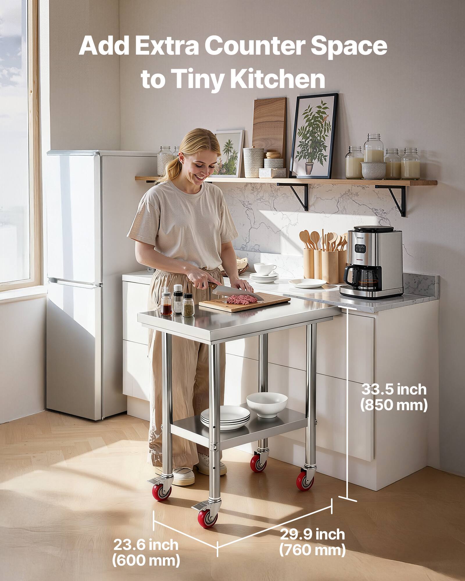 Add Extra Counter Space to Tiny Kitchen

33.5 inch (850 mm)  
23.6 inch (600 mm)  
29.9 inch (760 mm)