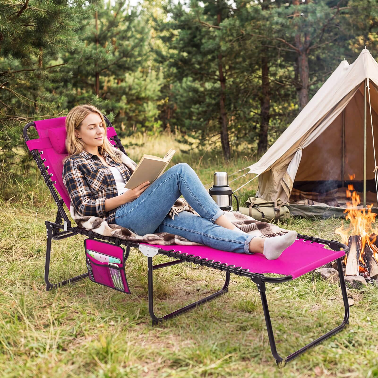 Alt View 3. Costway - Costway 2PCS Folding Chaise Lounge Chair with Comfortable Headrest, Easy Folding Design - Pink.