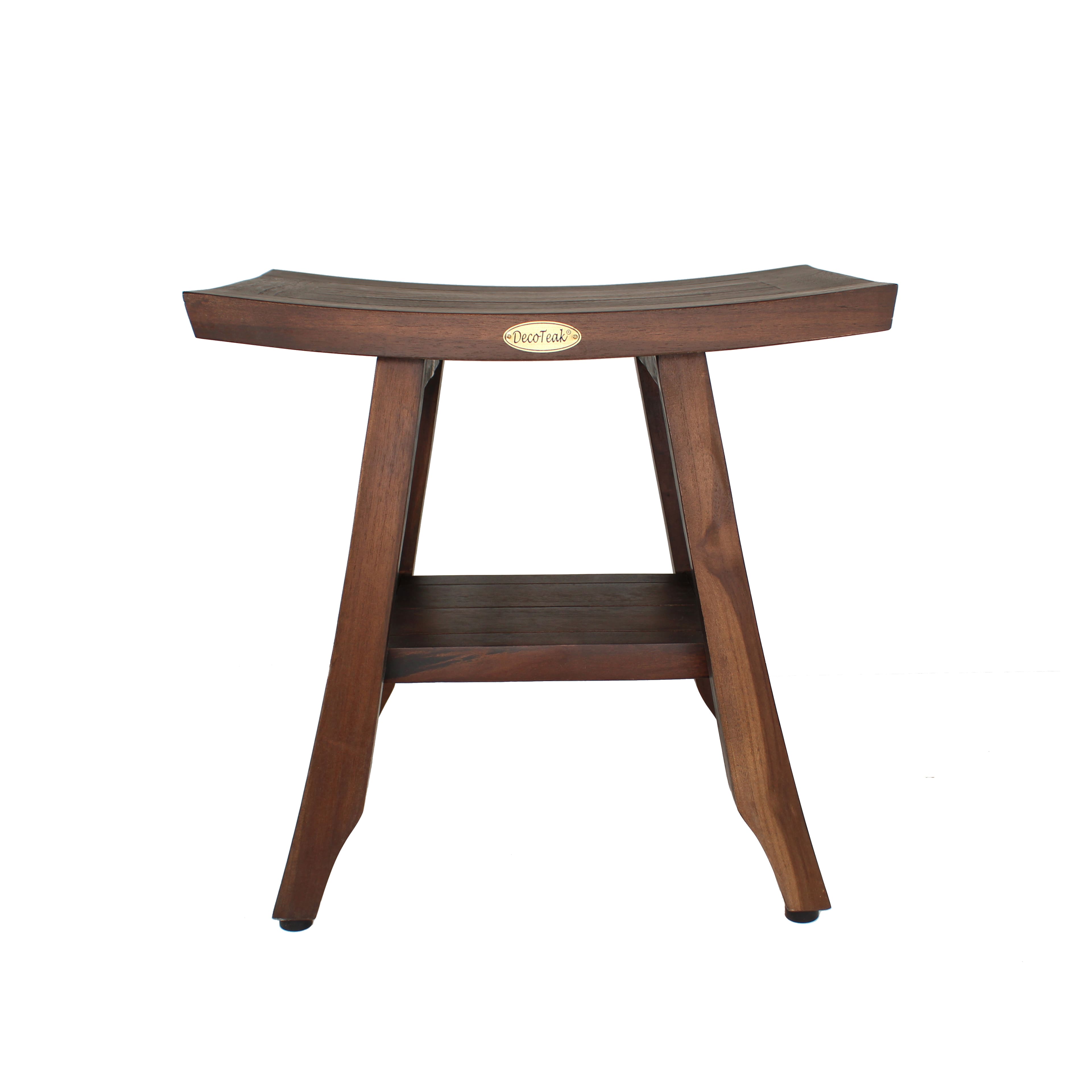 DecoTeak - Satori 18" Teak Wood Shower Bench with Shelf Finish - Woodland Brown