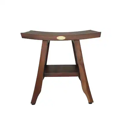 Front. DecoTeak - DecoTeak Satori 18" Teak Wood Shower Bench with Shelf in Woodland Brown Finish - Woodland Brown.