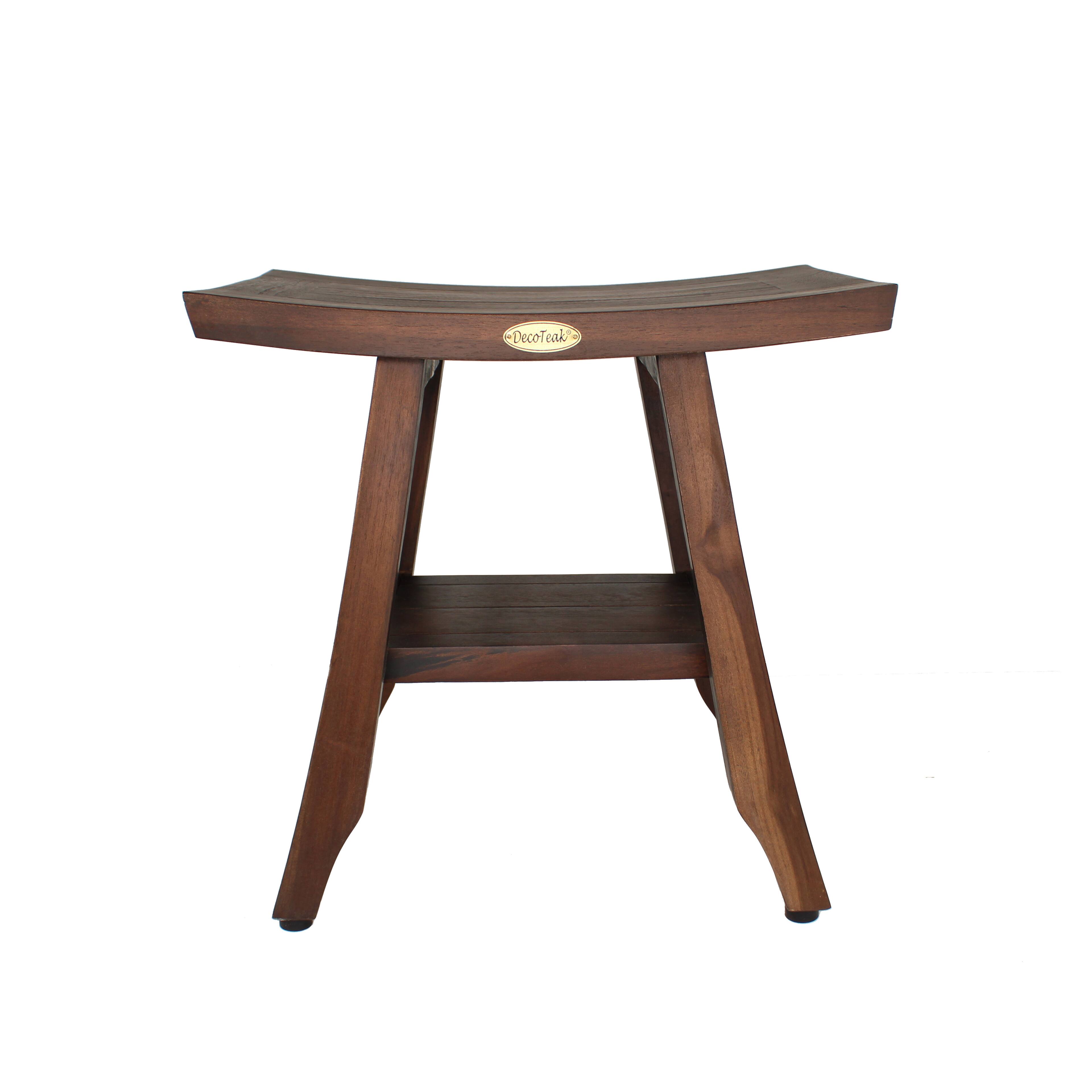 Front. DecoTeak - DecoTeak Satori 18" Teak Wood Shower Bench with Shelf in Woodland Brown Finish - Woodland Brown.