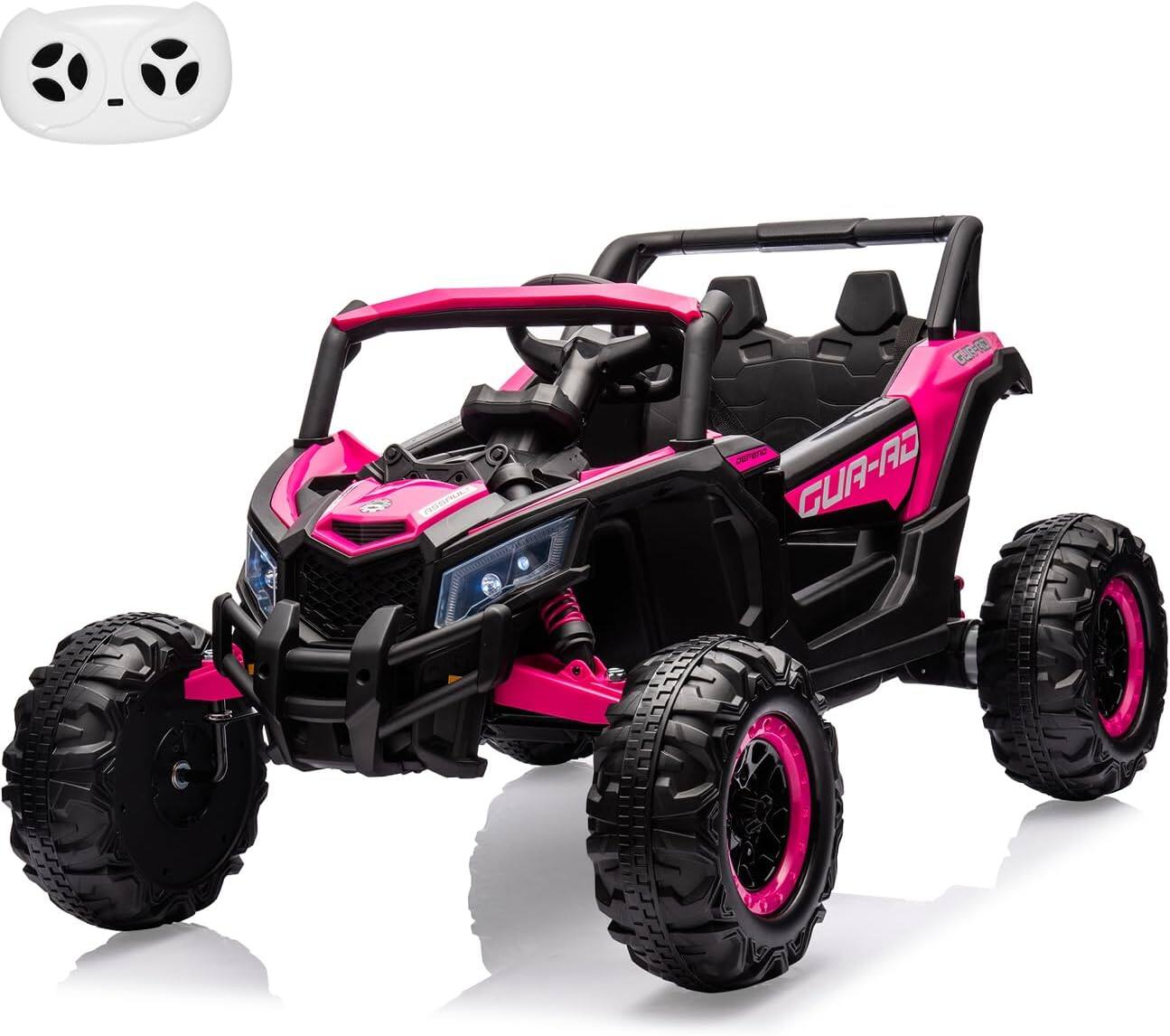 GARVEE - 24V 2 Seater Ride on UTV Car for Big Kids, Electric Vehicle, Battery Powerd Electric Off-Road UTV Car w/Remote Control - Rose Red