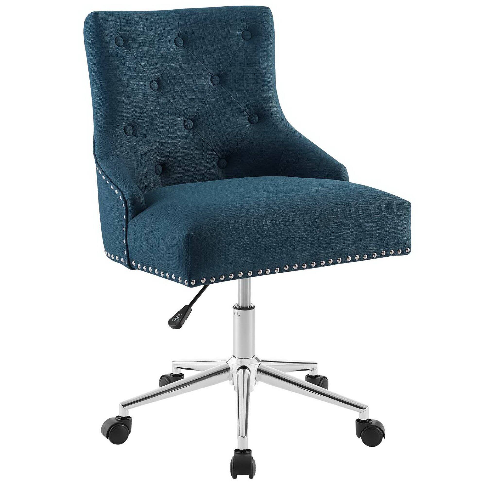 Angle. Modway - Regent Tufted Button Swivel Upholstered Fabric Office Chair by Modway - Azure.