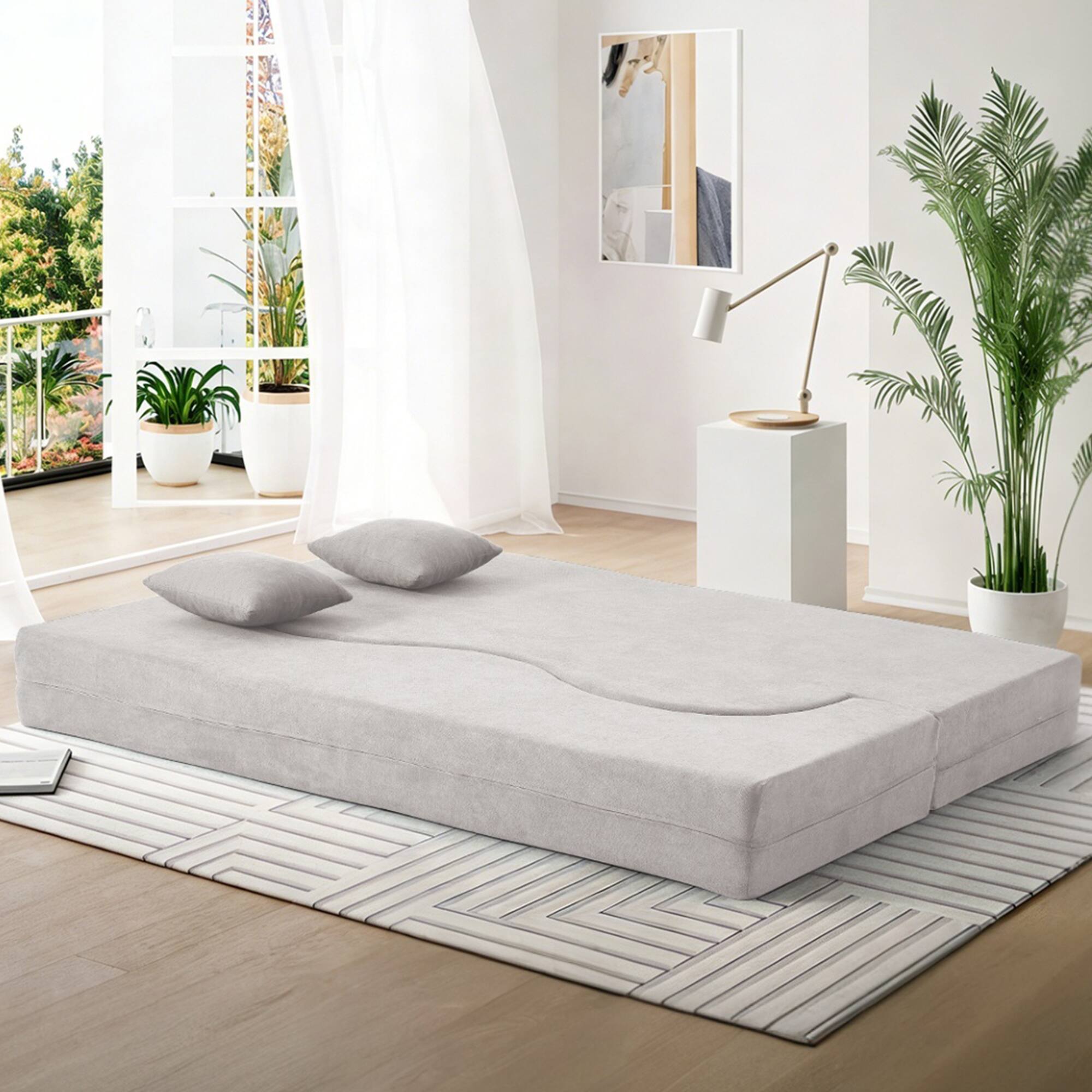Angle. U-HOMY - High-Density Foam Folding Sofa Bed: Convertible Floor Couch for Living Room, Guest Room, and Bedroom  - Light Grey.