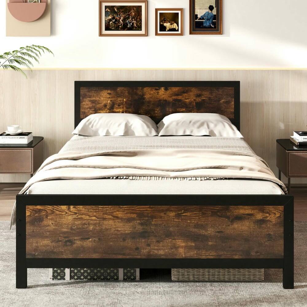 Back. Kadyn - Platform Bed Frame, Bedroom Bed Frame,Metal Bed Frame with Headboard and Footboard-Full Size - Brown.