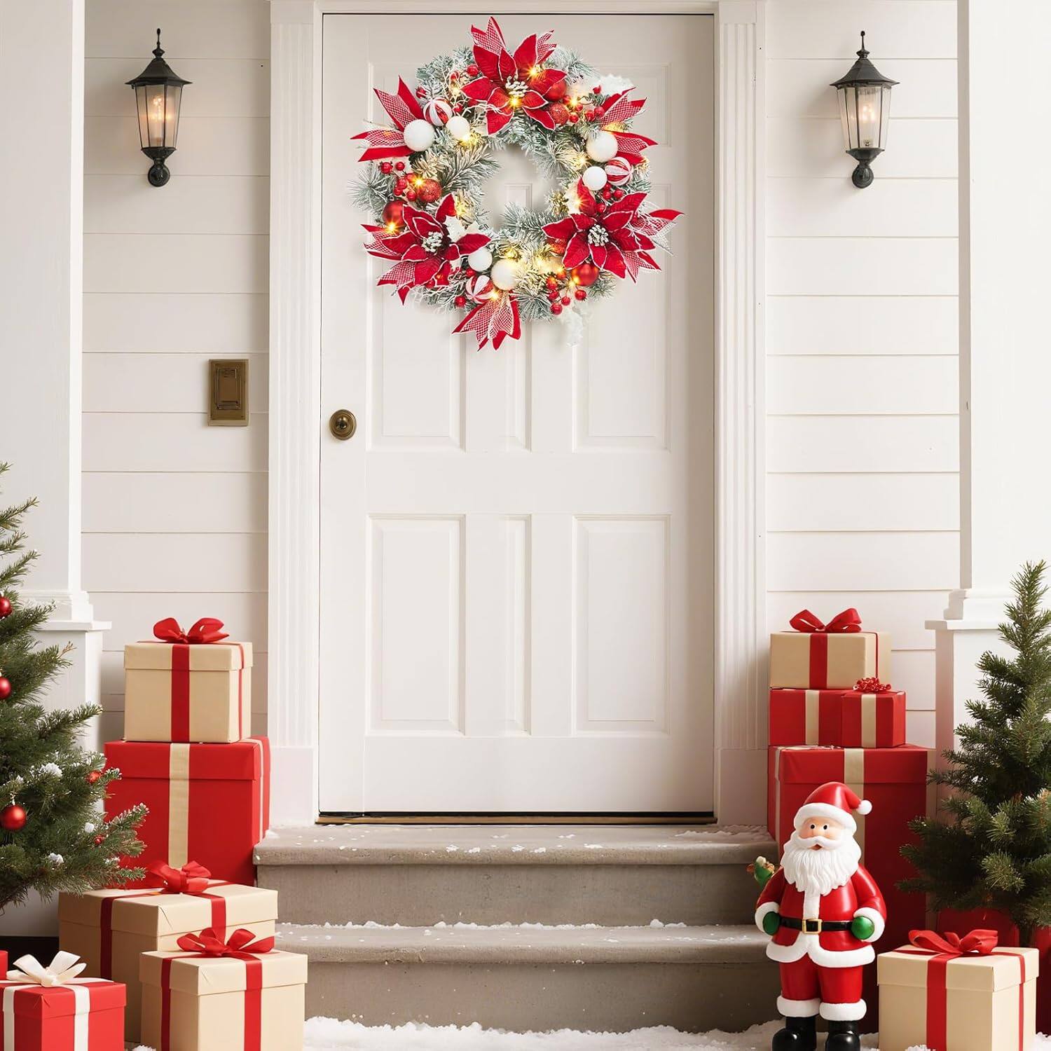 Alt View 5. Jojoka - 24 Inch Pre-Lit Christmas Wreath for Grand Entryway and Entrance Displays - Green.
