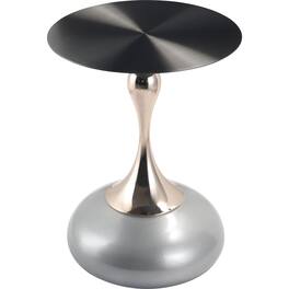 LeisureMod - Savoy Black Circular Top End Table with Powder Coated Finish for Living Room/Offices - Silver