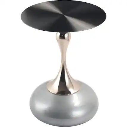 Front. LeisureMod - Savoy Black Circular Top End Table with Powder Coated Finish for Living Room/Offices - Silver.