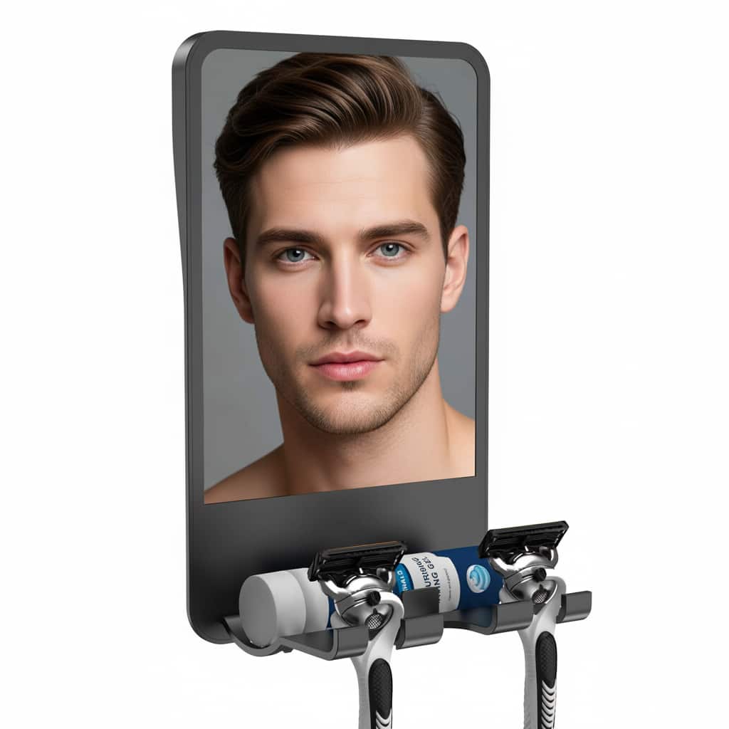 Dazzed Corner - Fogless Shower Shaving Mirror with Storage, Adjustable Angle - Black