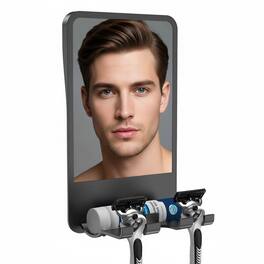 Dazzed Corner - Fogless Shower Shaving Mirror with Storage, Adjustable Angle - Black