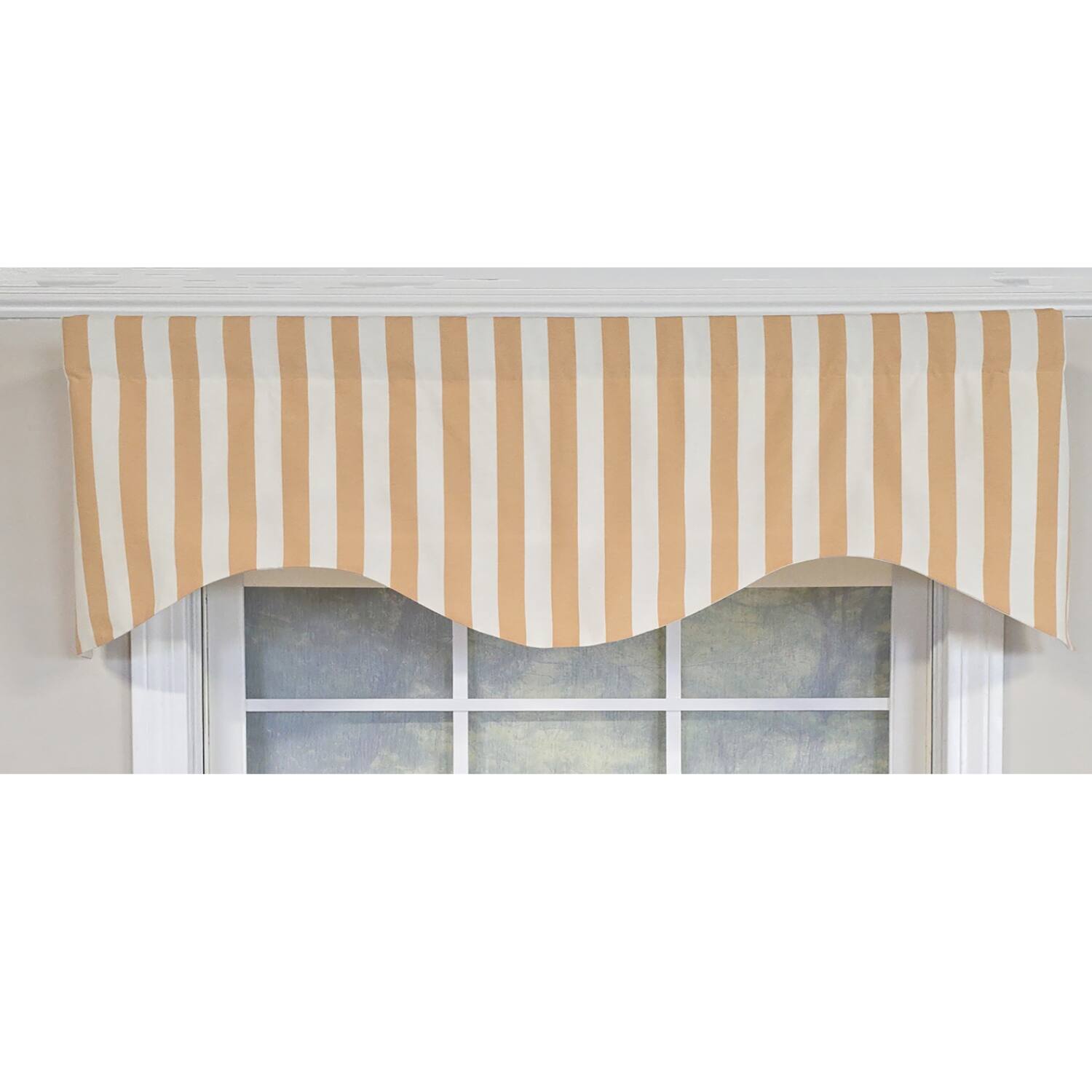 Left. RLF Home - RLF Home Playa Stripe Cornice Traditional Valance Tan 100% Cotton Lined 50" x 17"  Tan - Tan.