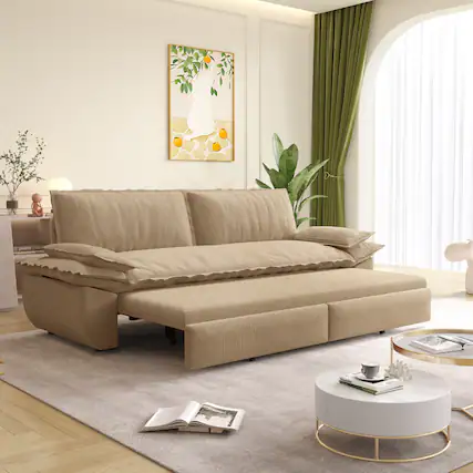 Front. JUJABU - 73.2" Queen Pull Out Sofa Bed, 3-in-1 Convertible Sleeper Sofa, Loveseat Bed, Camel - Camel.