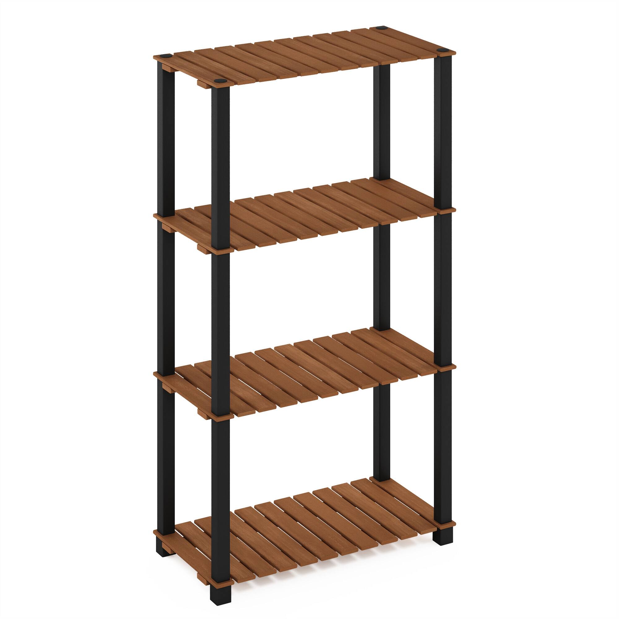 Front. Furinno - Pangkor 4-Tier Turn-N-Tube Indoor Outdoor Plant Shelf Wood Stand with Square Poles - Natural/Black.