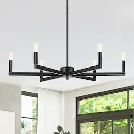 Parrot Uncle - 34 Inch Modern 6 Light LED Adjustable Chandelier Ceiling Light for Dining Room and Living Room - Black